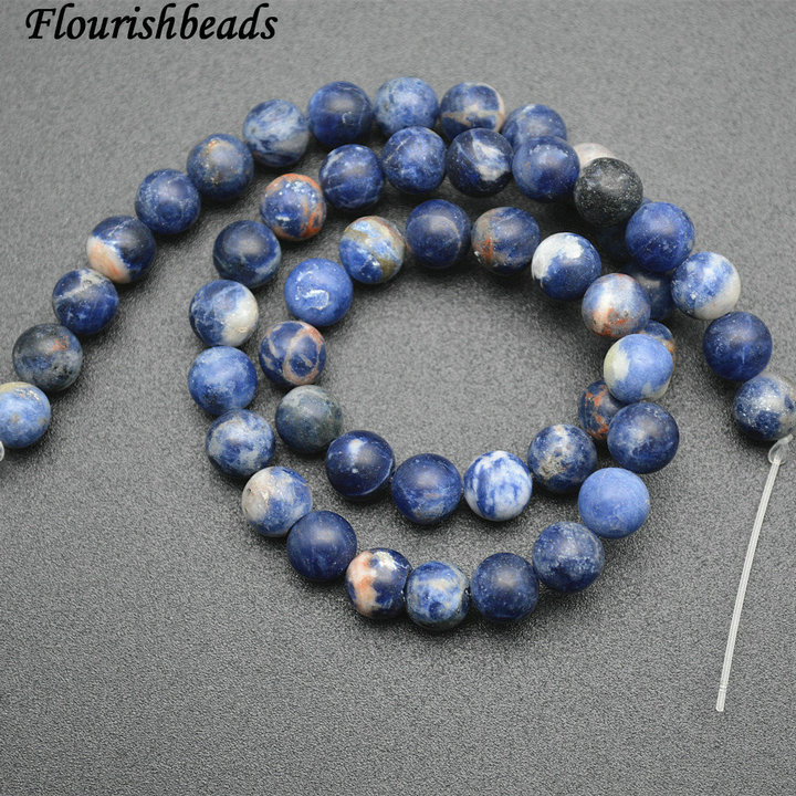 Matte Natural Mix Blue and Orange Color Sodalite Stone Round Loose Beads