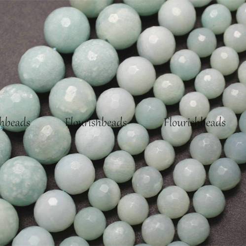 Faceted Natural Pure color Amazonite Stone Round Loose Beads