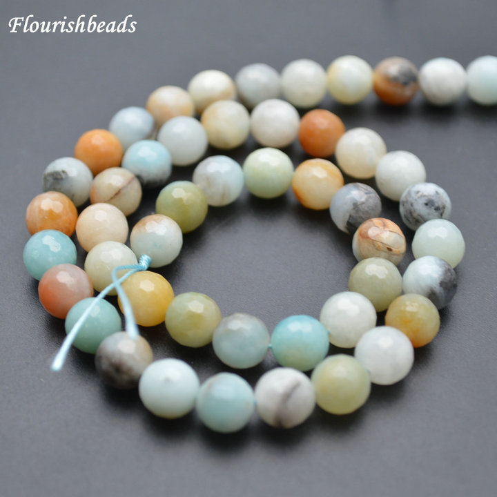 Faceted Natural Mix color Amazonite Stone Round Loose Beads