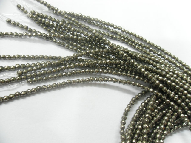 2mm~12mm Faceted Natural Pyrite Round Loose Beads