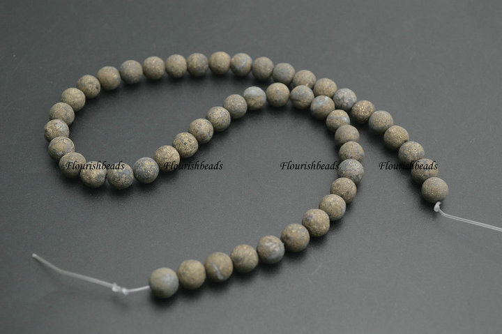 4mm~12mm Matte Dull Polished Natural Pyrite Round Loose Beads