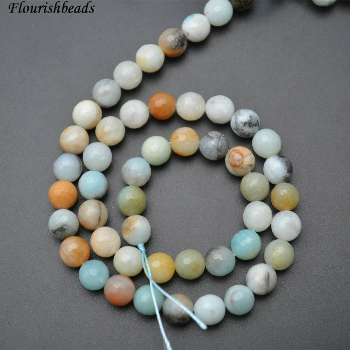 Faceted Natural Mix color Amazonite Stone Round Loose Beads