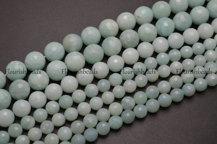 Faceted Natural Pure color Amazonite Stone Round Loose Beads