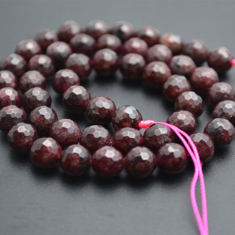 Faceted Natural Garnet Stone Round Loose Beads