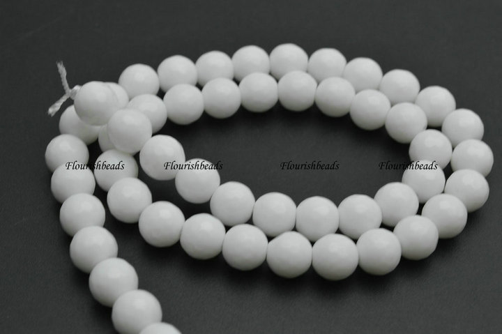 Faceted Natural White Porcelain Stone Round Loose Beads Wholesale Jewelry making supplies