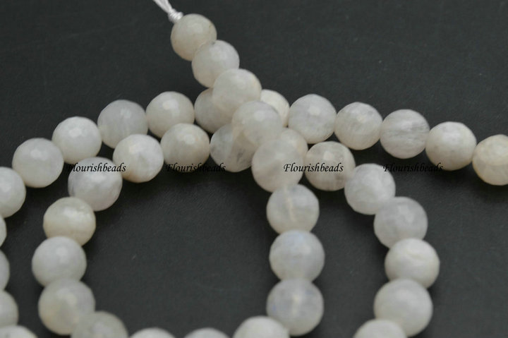 Faceted Natural White Moonstone Round Beads