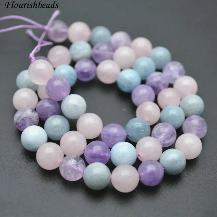 Natural Multi Amethyst and Aquamarine Round Beads