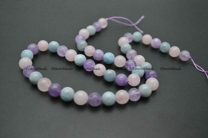 Natural Multi Amethyst and Aquamarine Round Beads