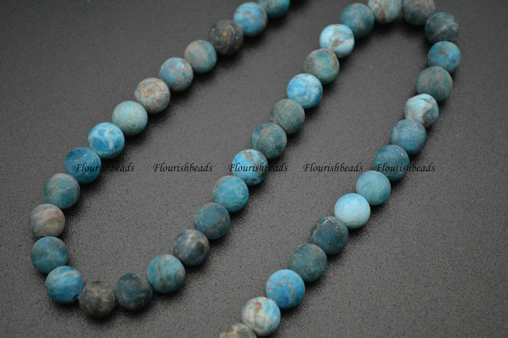 Matte Natural Blue Apatite Stone Round Beads