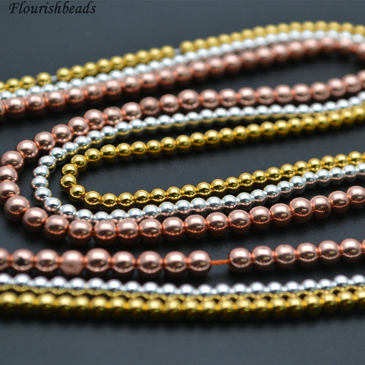 Gold / Silver / Rose Gold color Electroplating Smooth Hematite Round Loose Beads