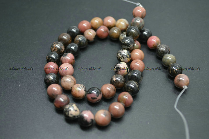 Natural Black Veins Rhodochrosite Stone Round Loose Beads