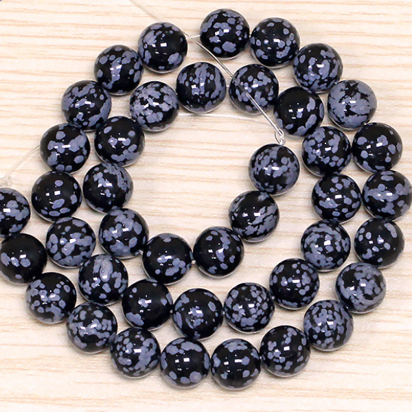 4mm~14mm Natural Black Snow Flake Stone Round Loose Beads