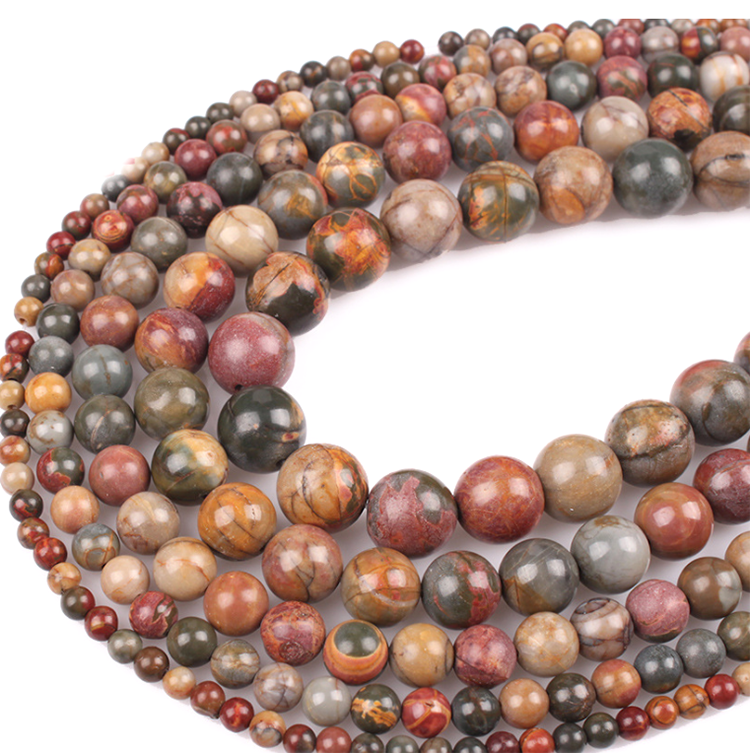 Natural Picasso Jasper Red Veins Turquoise Stone Round Loose Beads