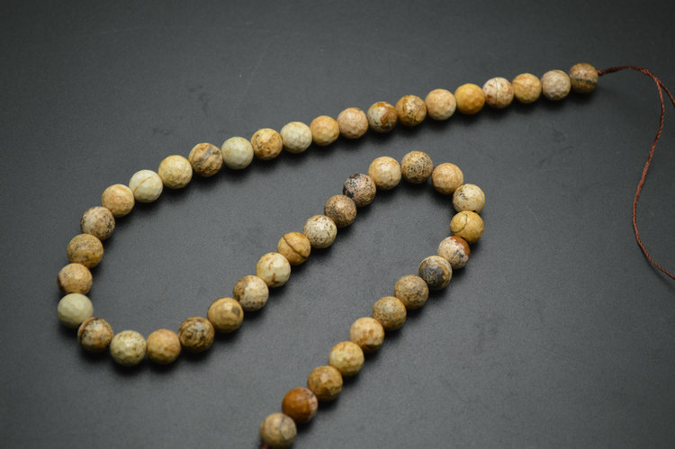 Faceted Natura Yellow Picture Jasper Stone Round Beads