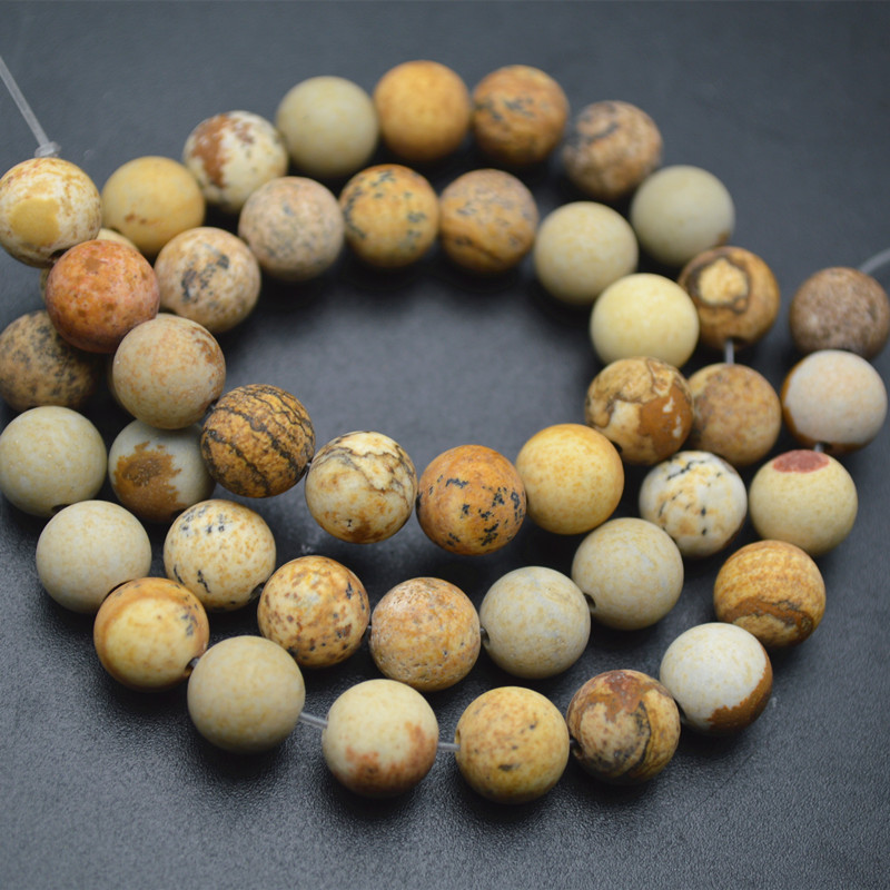 4mm~16mm Matte Natura Yellow Picture Jasper Stone Round Beads