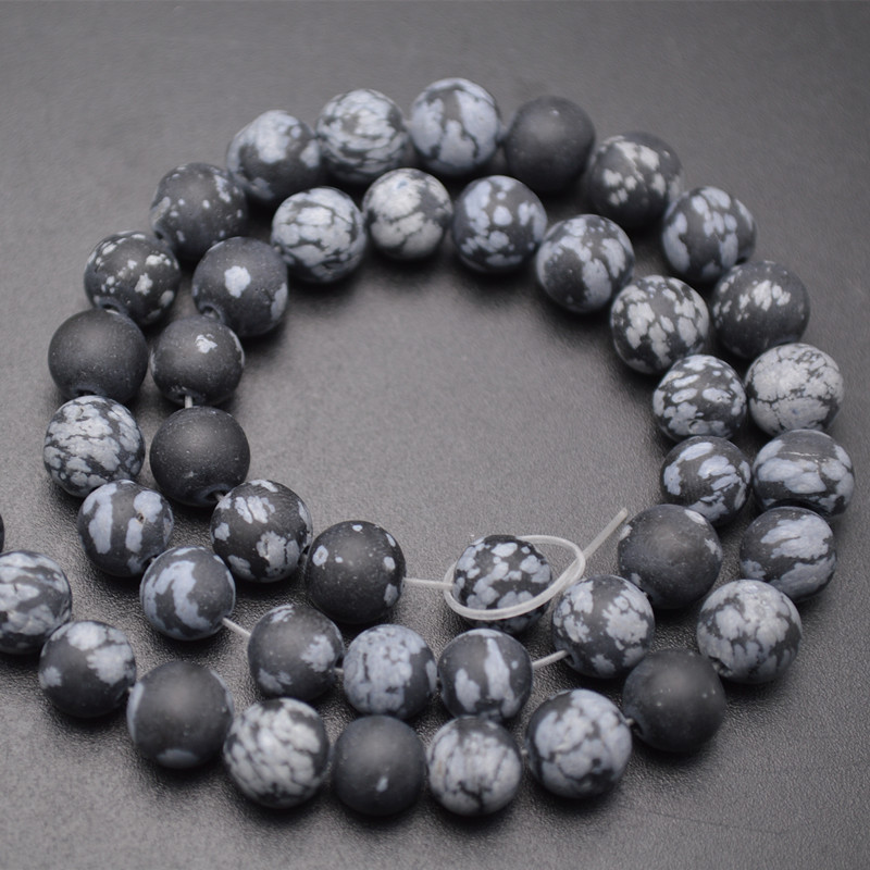 4mm~14mm Matte Natural Black Snow Flake Stone Round Loose Beads