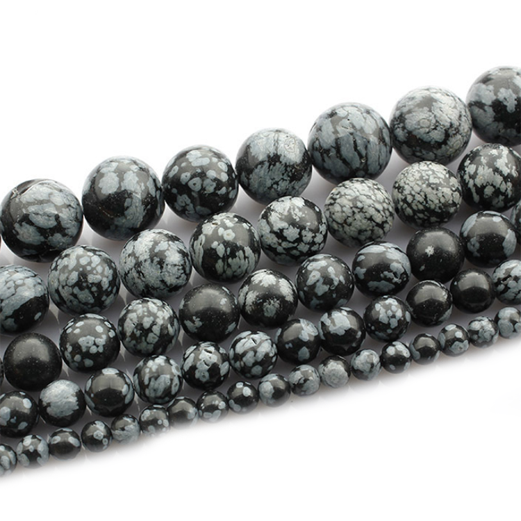 4mm~14mm Natural Black Snow Flake Stone Round Loose Beads