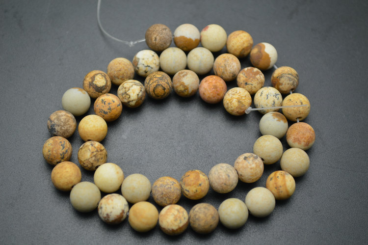 4mm~16mm Matte Natura Yellow Picture Jasper Stone Round Beads