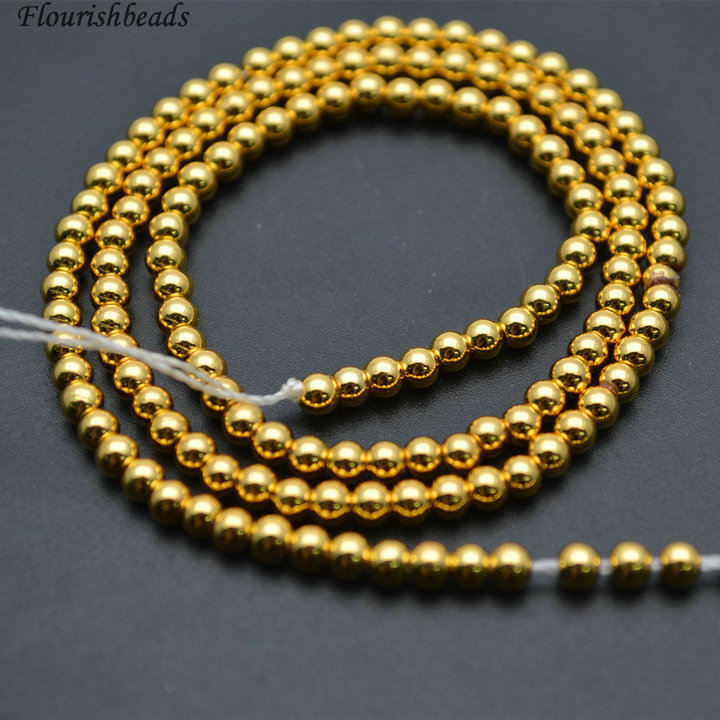 Gold / Silver / Rose Gold color Electroplating Smooth Hematite Round Loose Beads