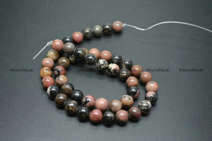 Natural Black Veins Rhodochrosite Stone Round Loose Beads