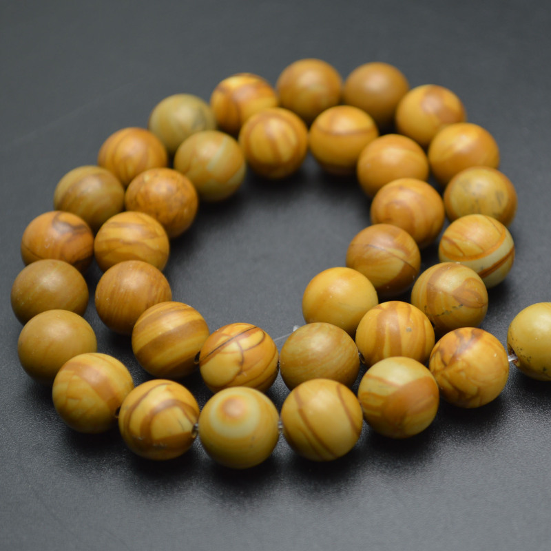 4mm~14mm Natural Yellow Wood Veins Jasper Stone Round Beads