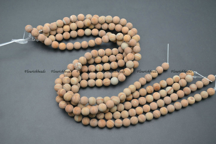 4mm~14mm Matte Natural Yellow Wood Veins Jasper Stone Round Beads