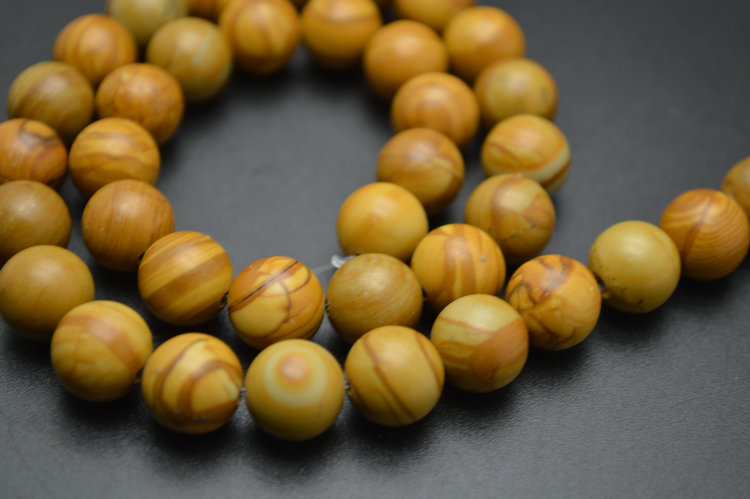 4mm~14mm Natural Yellow Wood Veins Jasper Stone Round Beads