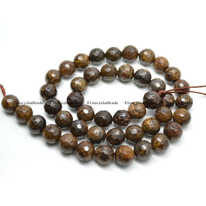 4mm~14mm Natural Faceted Antique Bronzite Stone Round Beads