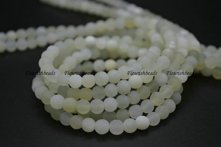 Matte Light Natural Yellow Jade (Xinshan Jade) Stone Round Loose beads