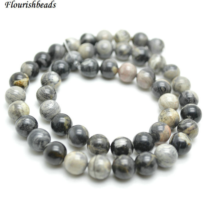 6mm 8mm 10mm Black Silver Mist Jasper Stone Round Loose Beads