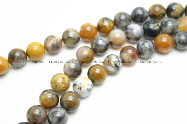 6mm 8mm Natural Black Grass Opal Stone Round Loose Beads