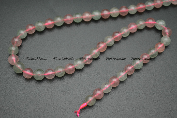 Natural Green and Red Stawberry Quartz Stone Round Loose Beads