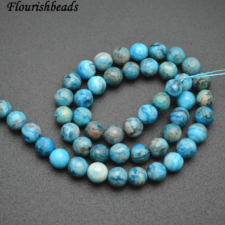 Faceted Blue Crazy Lace Agate Stone Round Loose Beads