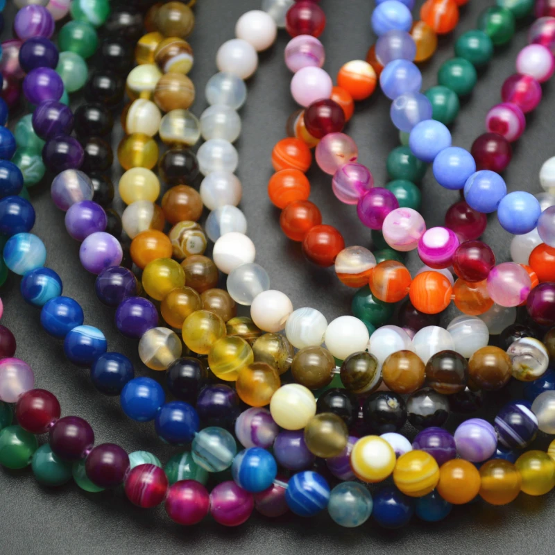 6mm 8mm 10mm Fushcia Banded Agate Stone Round Loose Beads