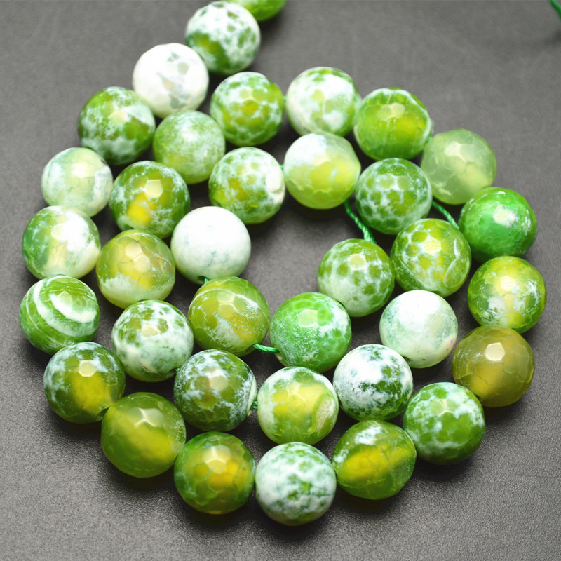 6mm 8mm 10mm Green Faceted Fire Agate Stone Round Loose Beads
