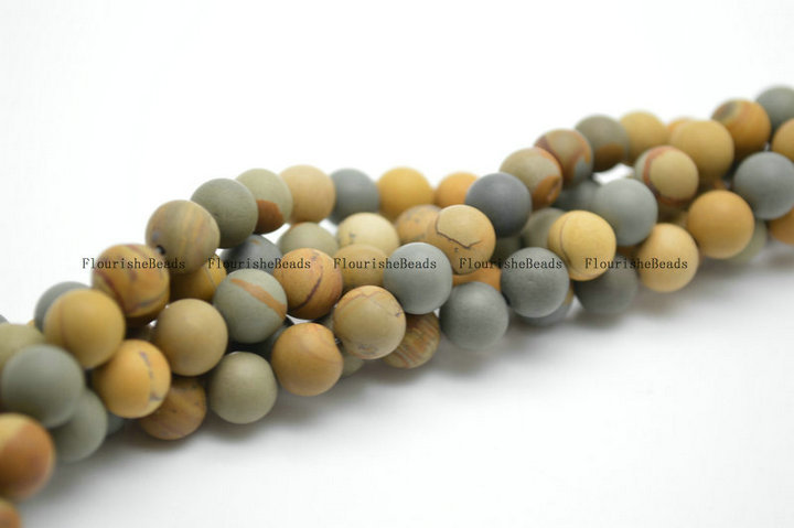 Matte American Brown Picture Jasper Stone Round Loose Beads