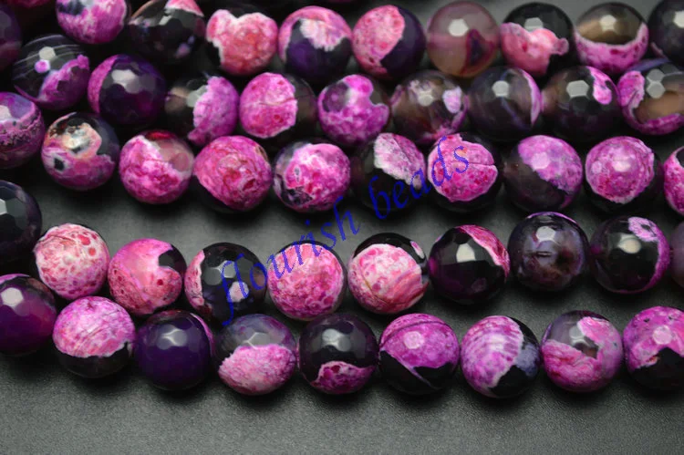 6mm 8mm 10mm Half Black Half Red Faceted Fire Agate Stone Round Loose Beads