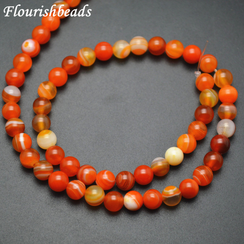 6mm 8mm 10mm Orange Banded Agate Stone Round Loose Beads