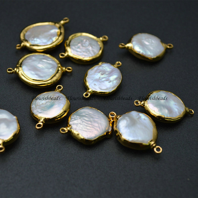 Fresh Water Pearl Coin Golden Plating Beads For Bracelet