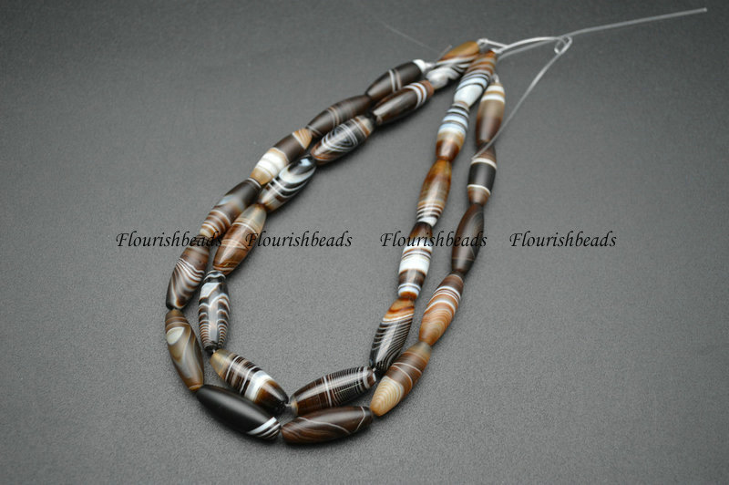 Coffee Zebra Agate dzi barrel loose beeds