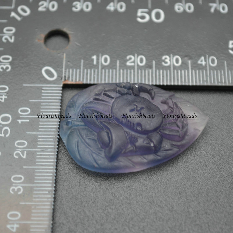 Fluorite Stone Carved Leaf Shape DIY Necklace Pendant