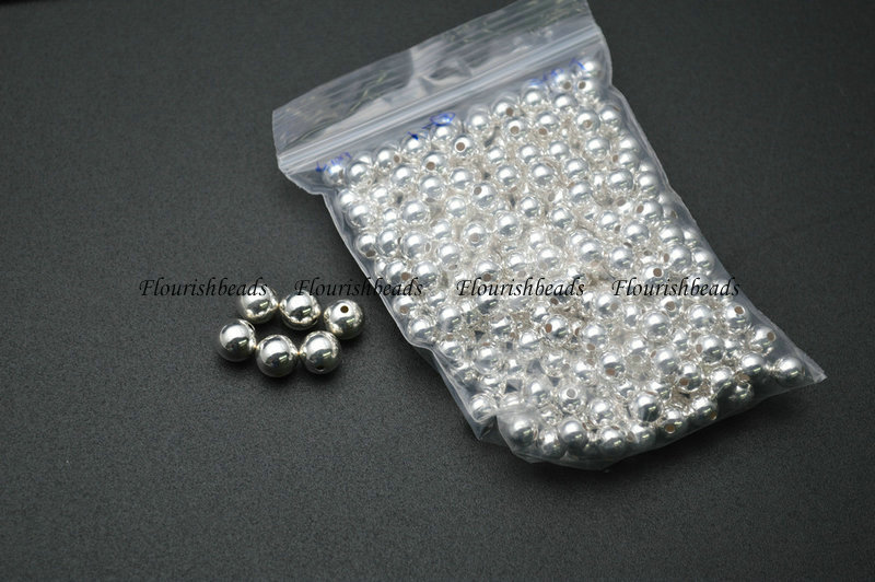 50pc 925 Stering Sliver Seamless 6mm 8mm Round Beads For DIY Jewelry Making