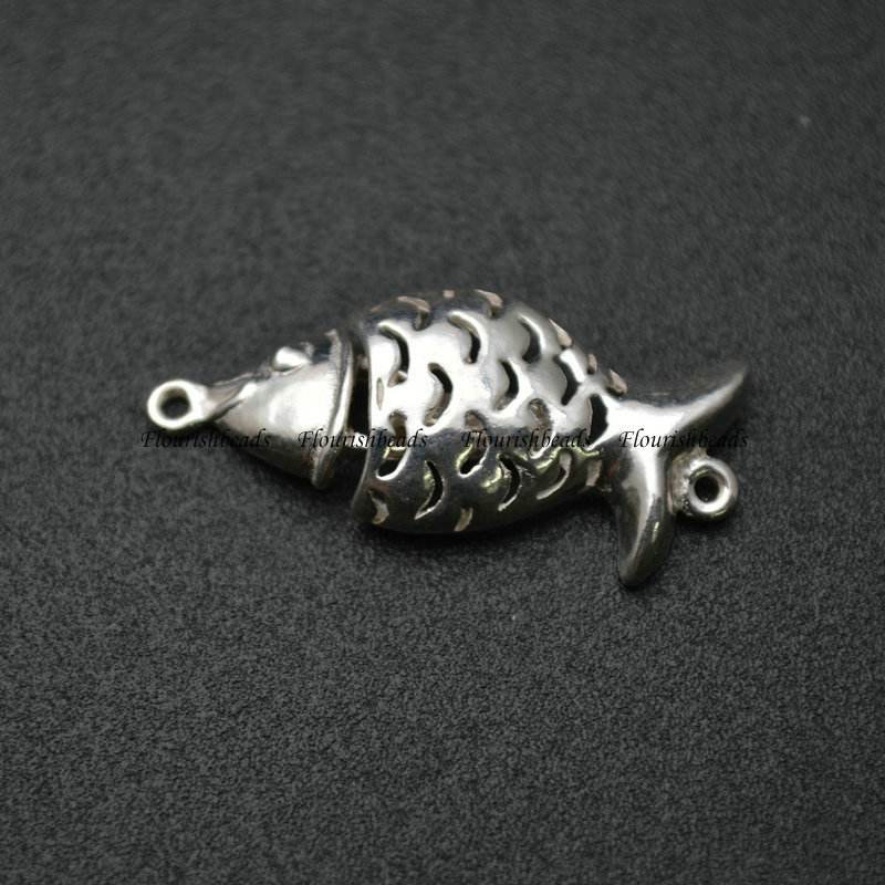 925 Silver Fish Bone Hollow Out Claps For Jewelry Making Connectors