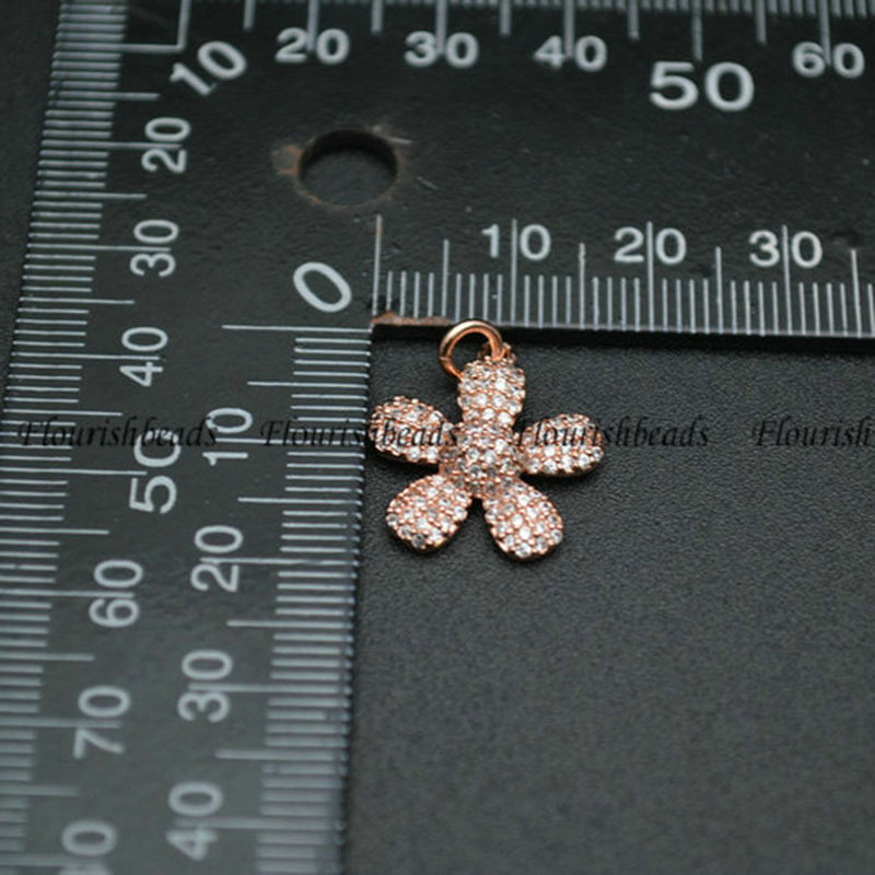 Paved CZ Beads Various Color Plating  Metal Copper  Flower Charms Jewerlry Findings