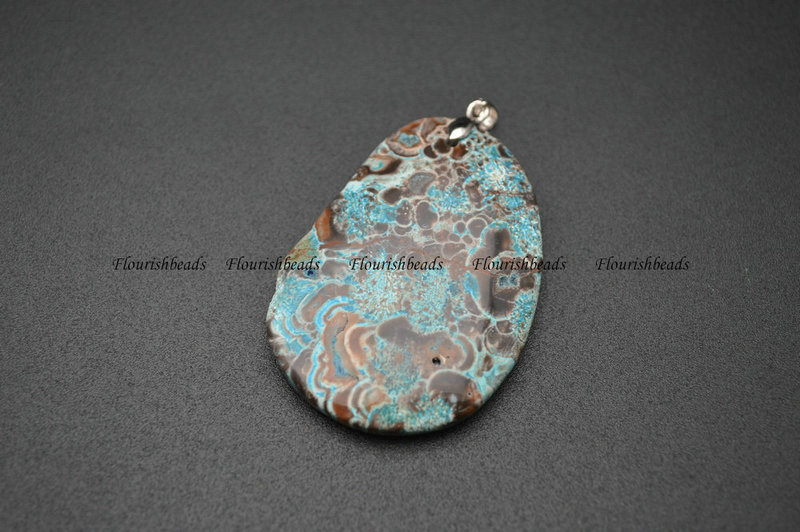 Flat Thick Big Size Natural Blue Ocean Agate Stone Pendant