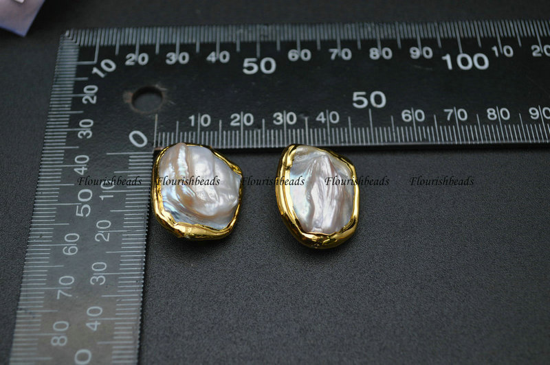 Rough Natural White Pearl Setting Anti-Fade Gold Plating Copper Charms