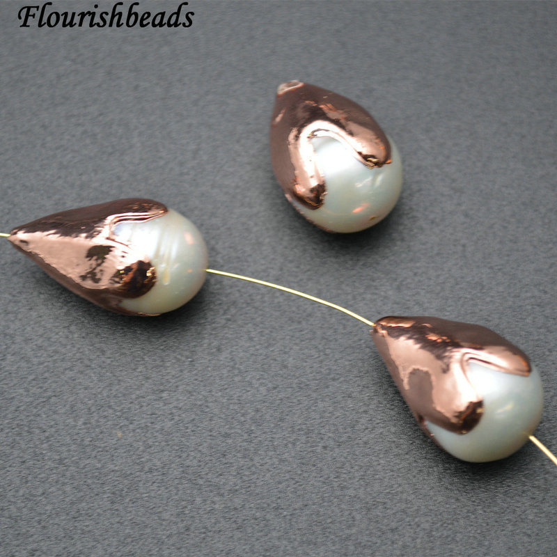 Natural White Pearl Glazed Rose Gold Plating Metal Loose Beads