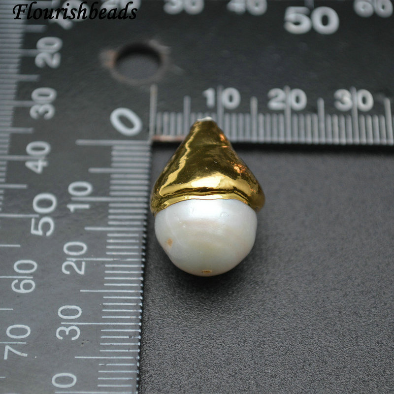 Small Size Natural White Pearl Paved Gold Plating Triangle Metal Beads