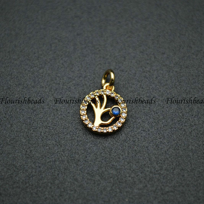 Plating Copper Paved CZ Round Hollow Out Charms