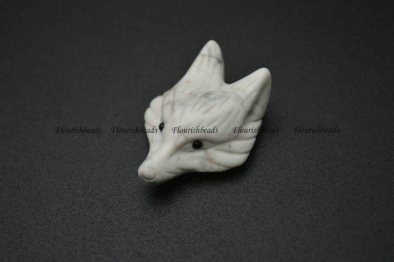 Fox Head Graduate Natural Black Obsidian White Turquoise Stone Pendant for DIY Jewelry Making